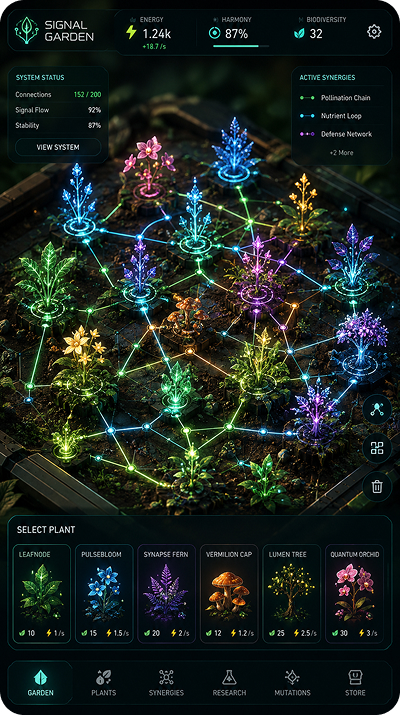 Signal Garden gameplay — plant network view